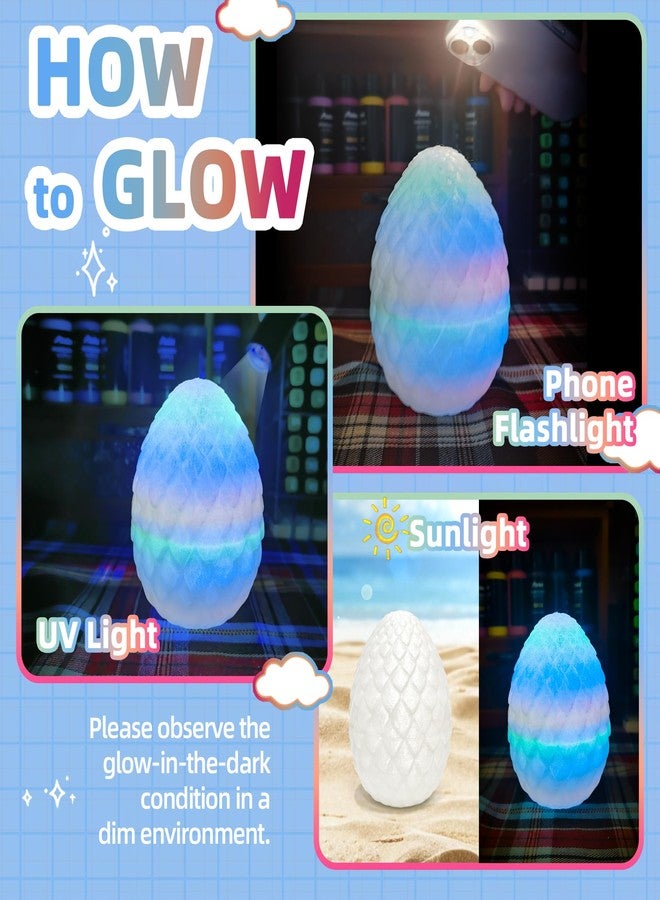 Flavery 3D Printed Dragon in Egg - Glow Rainbow - Easter Eggs, Flexible Crystal Dragon Inside, Cool Fidget Toy, Basket Stuffers, Birthday Gift, Desk Pet Figure - 12” Dragon (Glow in The Dark) - Image 2